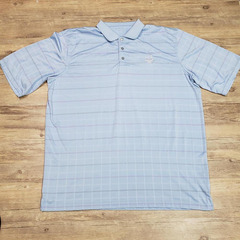 Pinehurst Polo Shirt Mens 2XL Blue Plaid Golf Performance Lightweight Polyester